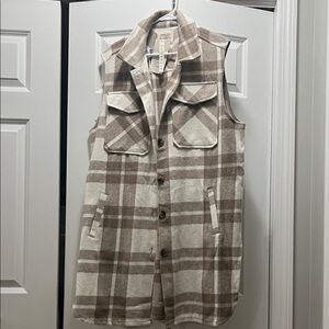 Ashley By 26 International Plaid long Vest in Brown and Cream